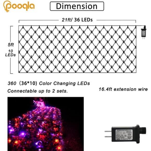 360 LED Halloween Net Lights Outdoor, 21 ft x 5 ft Connectable Mesh String Light - Picture 3 of 7